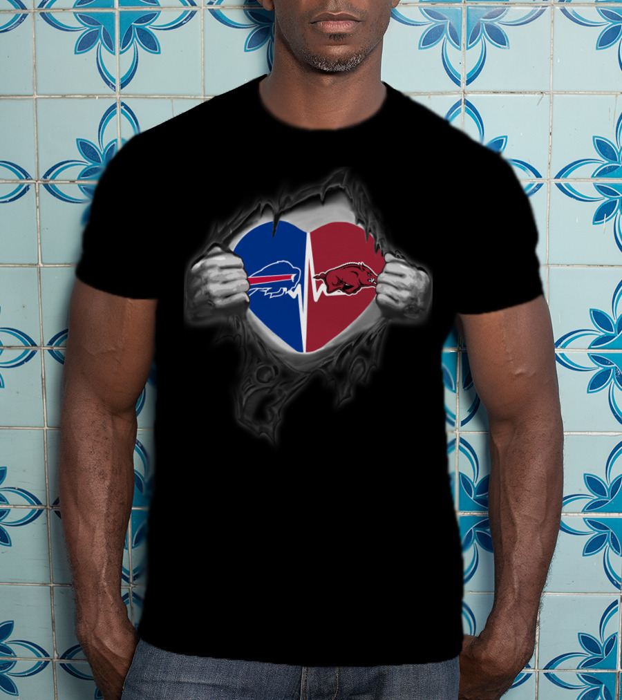 Buffalo Bills Arkansas Razorbacks Heartbeat Split Fan Passion T-Shirt