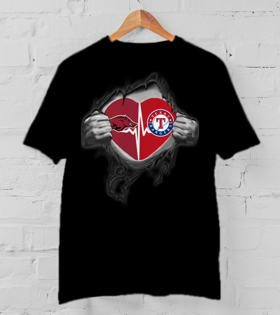 Arkansas Razorbacks Heartbeat Texas Rangers T-Shirt