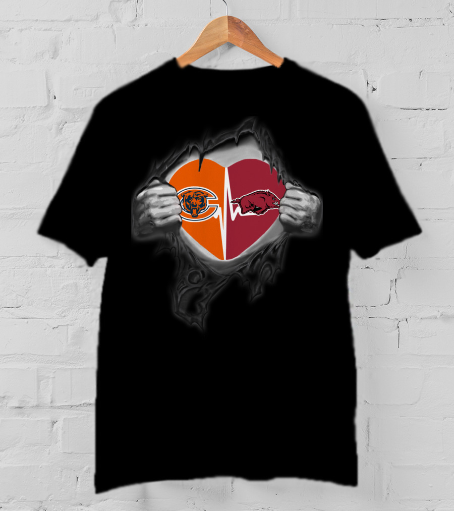 Chicago Bears Arkansas Razorbacks Heart Logo Fusion T-Shirt