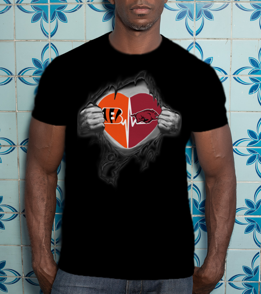 Cincinnati Bengals Arkansas Razorbacks Heartbeat Fusion T-Shirt