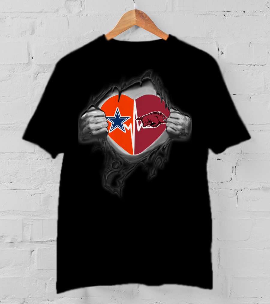 Dallas Cowboys Arkansas Razorbacks Heart Logo Collaboration T-Shirt