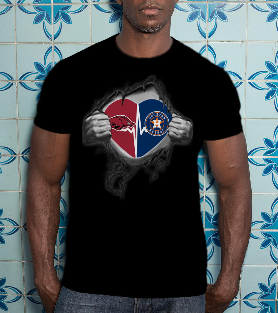 Arkansas Razorbacks And Houston Astros Heartbeat T-Shirt