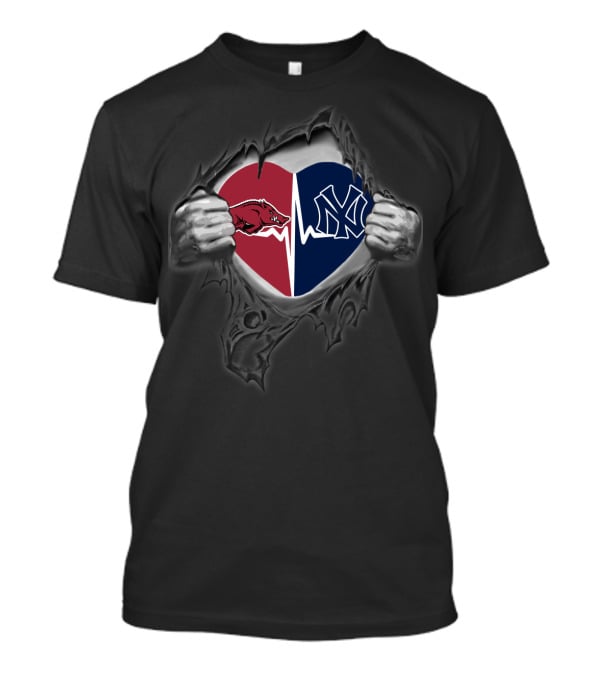 Arkansas Razorbacks New York Yankees Heartbeat Fusion T-Shirt