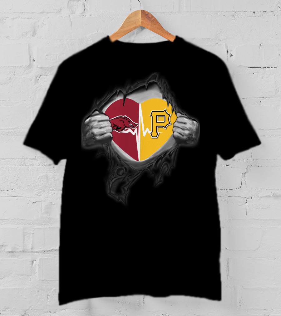 Arkansas Razorbacks Heartbeat Pittsburgh Pirates Fan Spirit T-Shirt