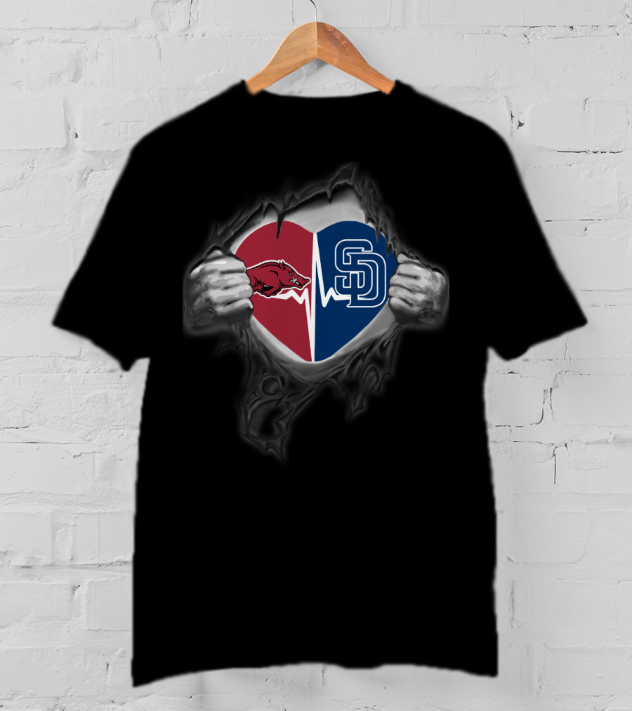 Arkansas Razorbacks San Diego Padres Heartbeat Fan Fusion T-Shirt