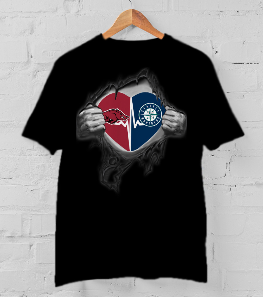 Arkansas Razorbacks Heartbeat Seattle Mariners Dual T-Shirt