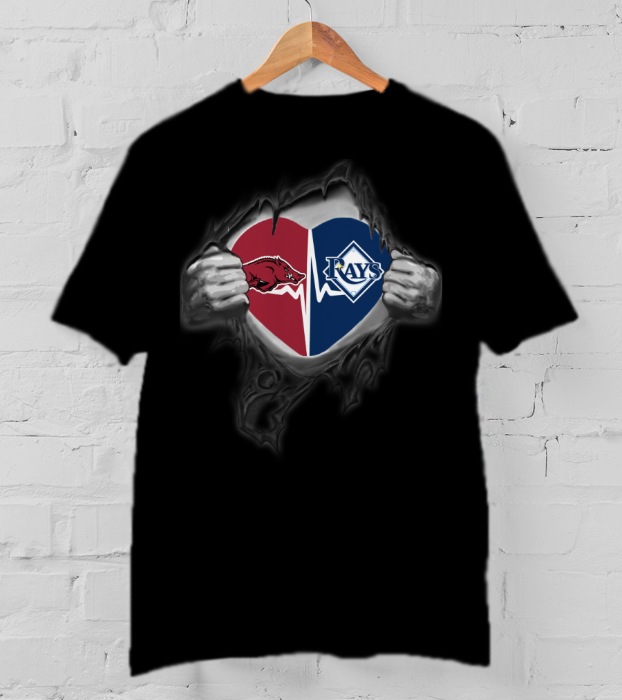 Arkansas Razorbacks Tampa Bay Rays Heart T-Shirt