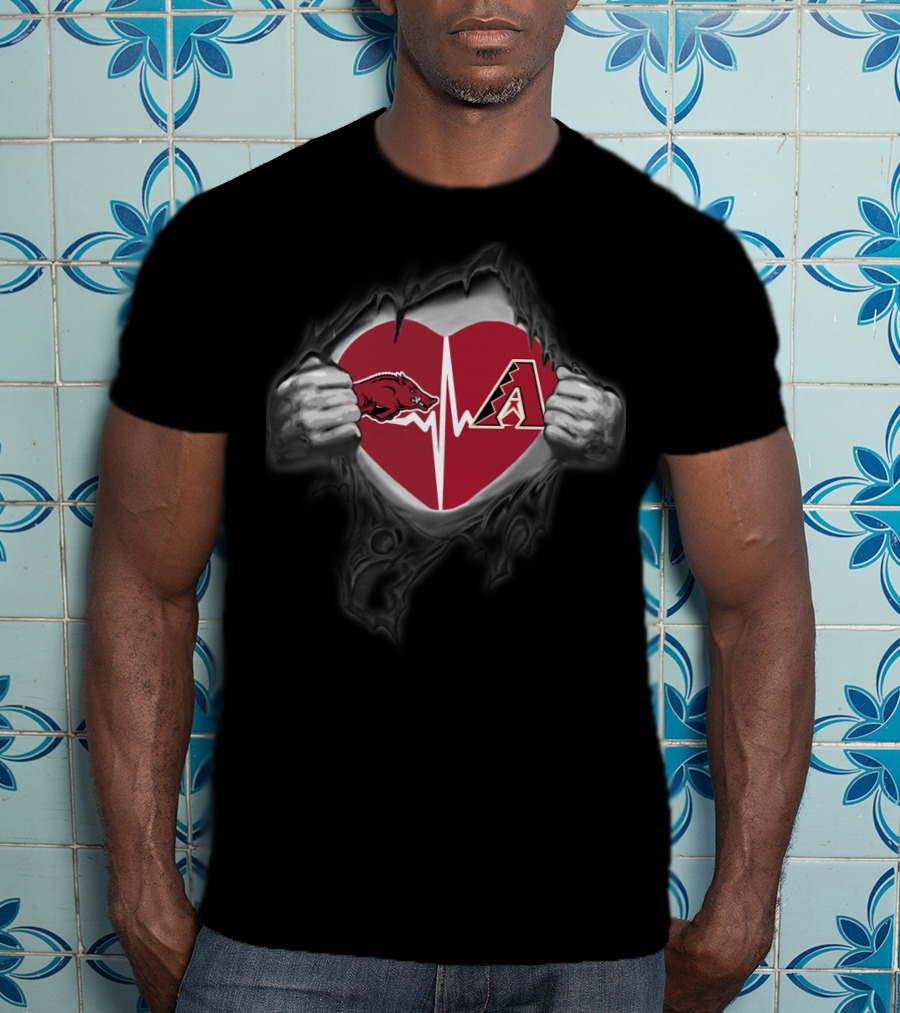 Arkansas Razorbacks Arizona Diamondbacks Heartbeat Tearing Logo Combo T-Shirt