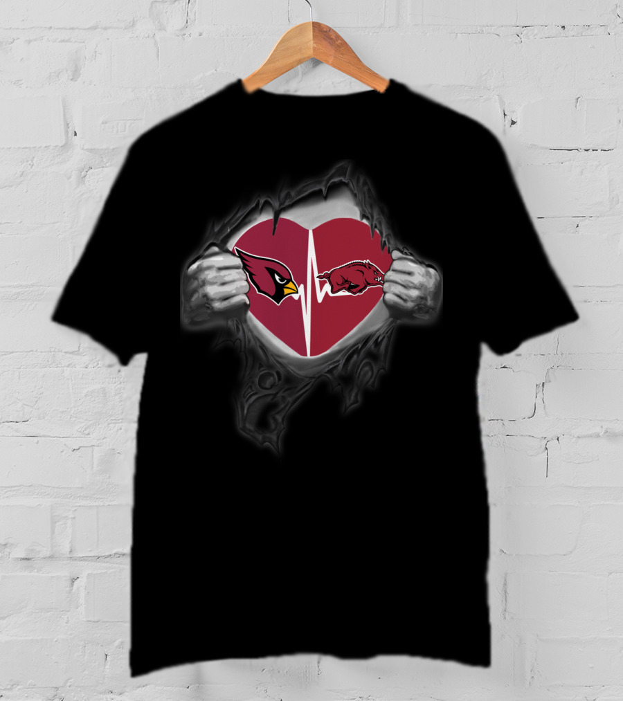 Arizona Cardinals Arkansas Razorbacks Heartbeat Fusion T-Shirt