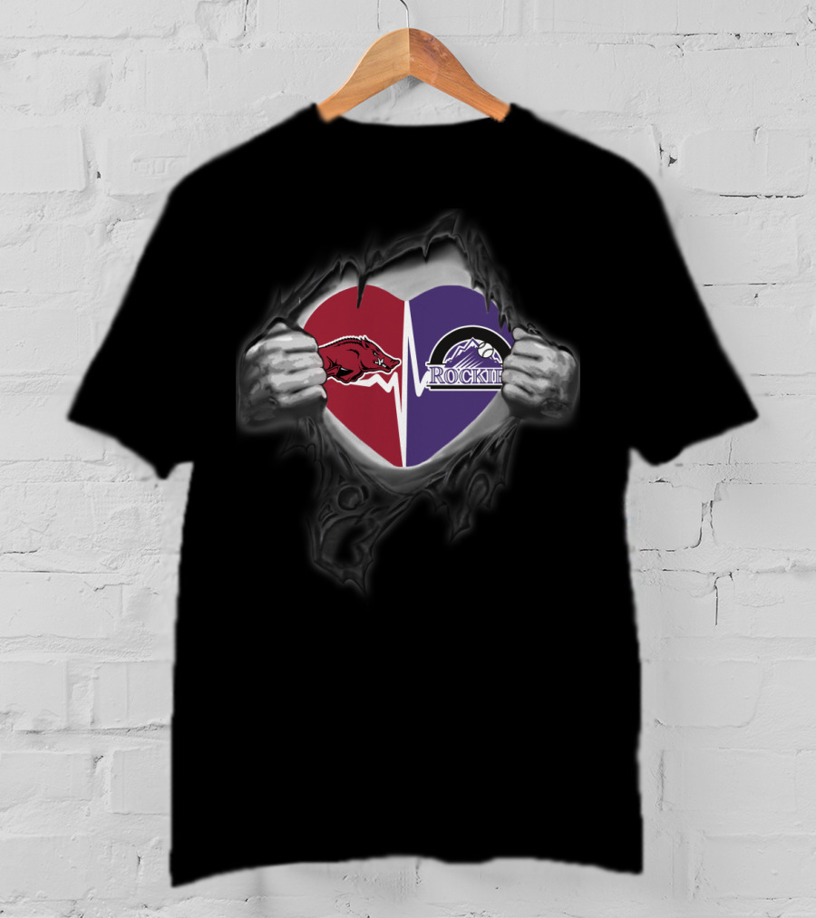 Arkansas Razorbacks Colorado Rockies Heartbeat T-Shirt