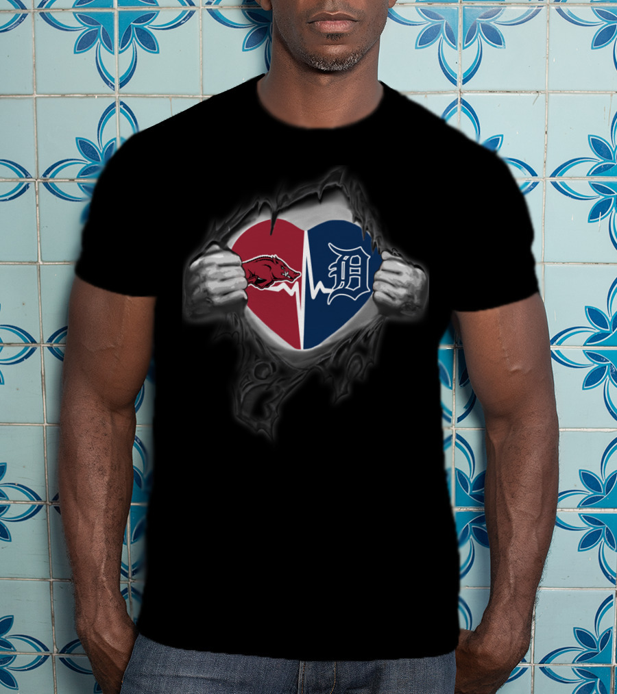Arkansas Razorbacks Detroit Tigers Heartbeat Fusion T-Shirt