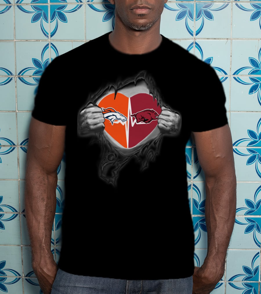 Denver Broncos Arkansas Razorbacks Heart Logo Fusion T-Shirt