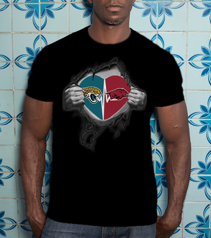 Jacksonville Jaguars Arkansas Razorbacks Heart Logo Fan T-Shirt