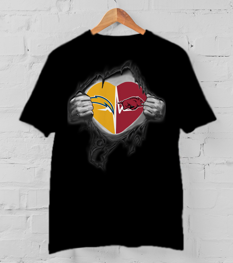 Los Angeles Chargers Arkansas Razorbacks Heart T-Shirt