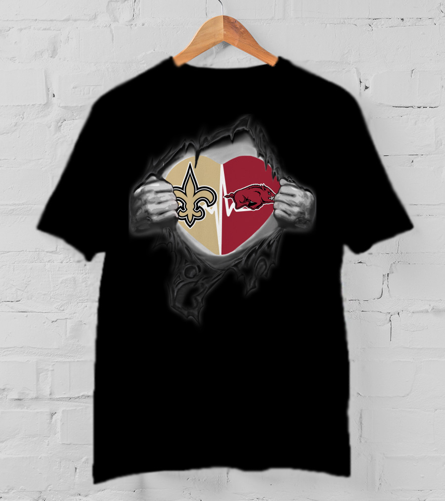 New Orleans Saints Arkansas Razorbacks Heart T-Shirt