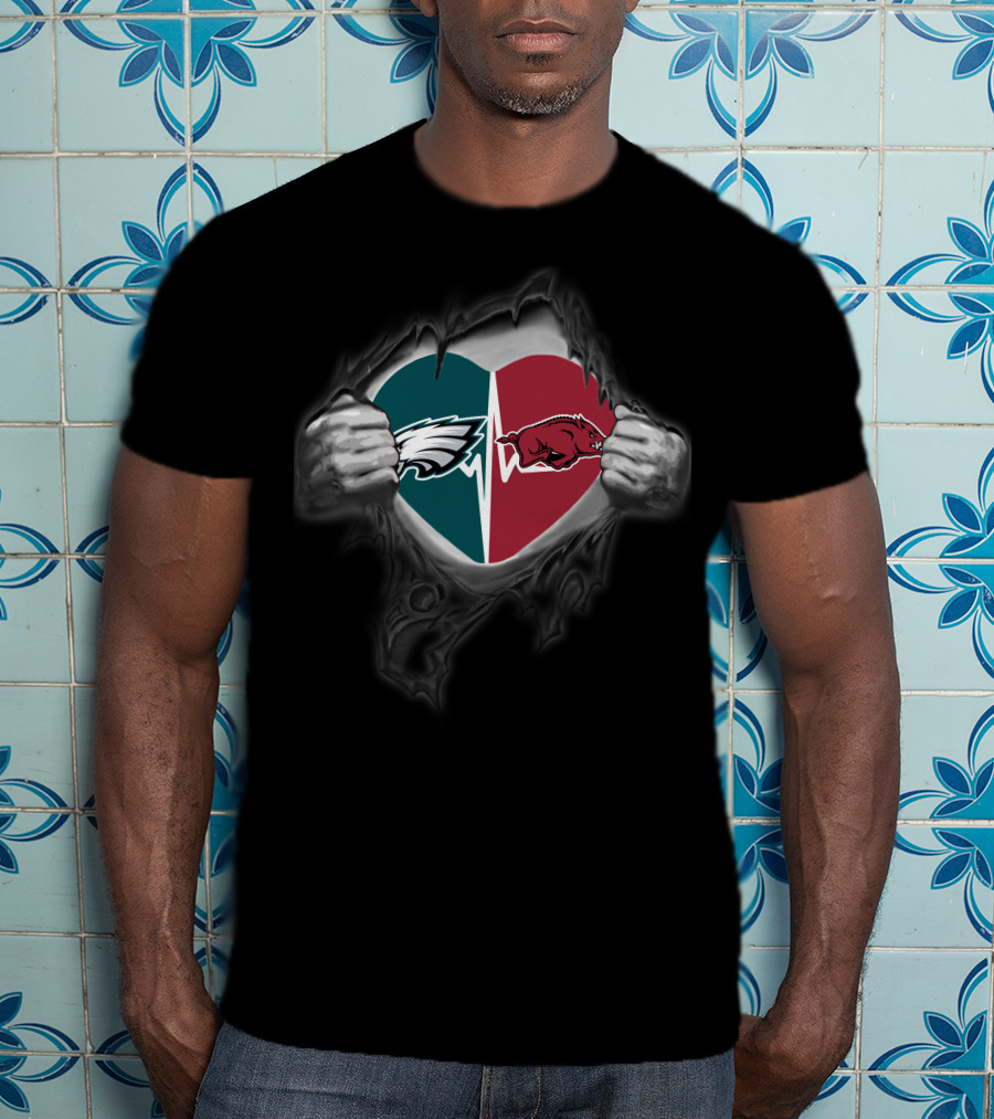 Philadelphia Eagles Arkansas Razorbacks Heart Ripped Open T-Shirt