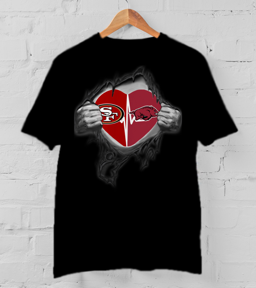 San Francisco 49ers Arkansas Razorbacks Heart Logo With Hands T-Shirt