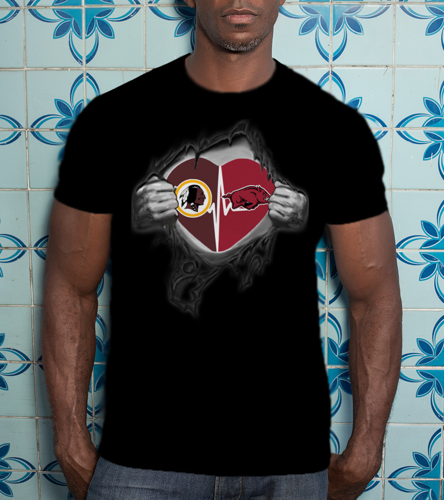 Washington Redskins Arkansas Razorbacks Heartbeat Tearing T-Shirt