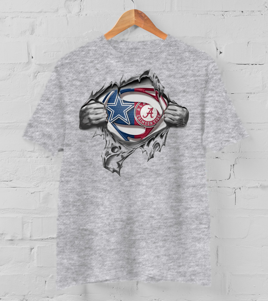 Cowboys Alabama Crimson Tide Super Man Football Crossover T-Shirt