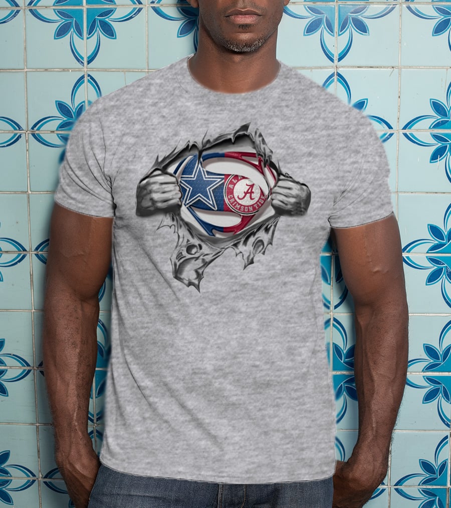Cowboys Alabama Crimson Tide Super Man Football Crossover T-Shirt