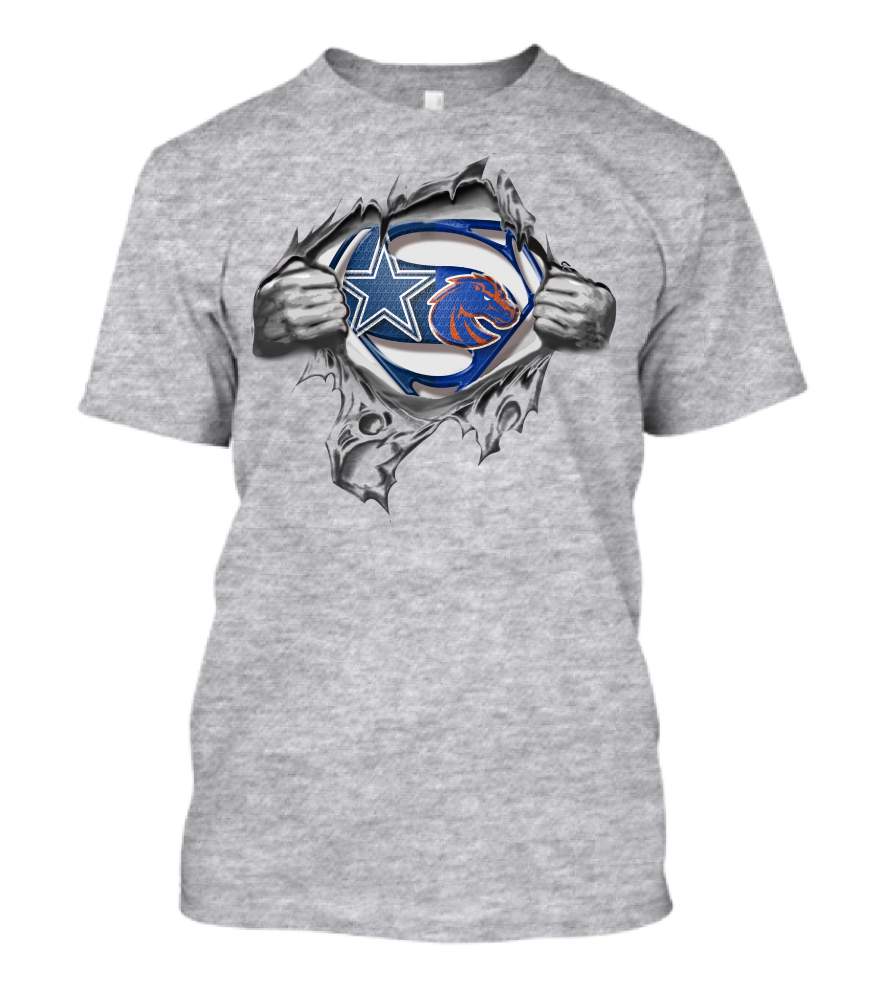 Cowboys Boise State Broncos Superman Logo Chest Rip T-Shirt