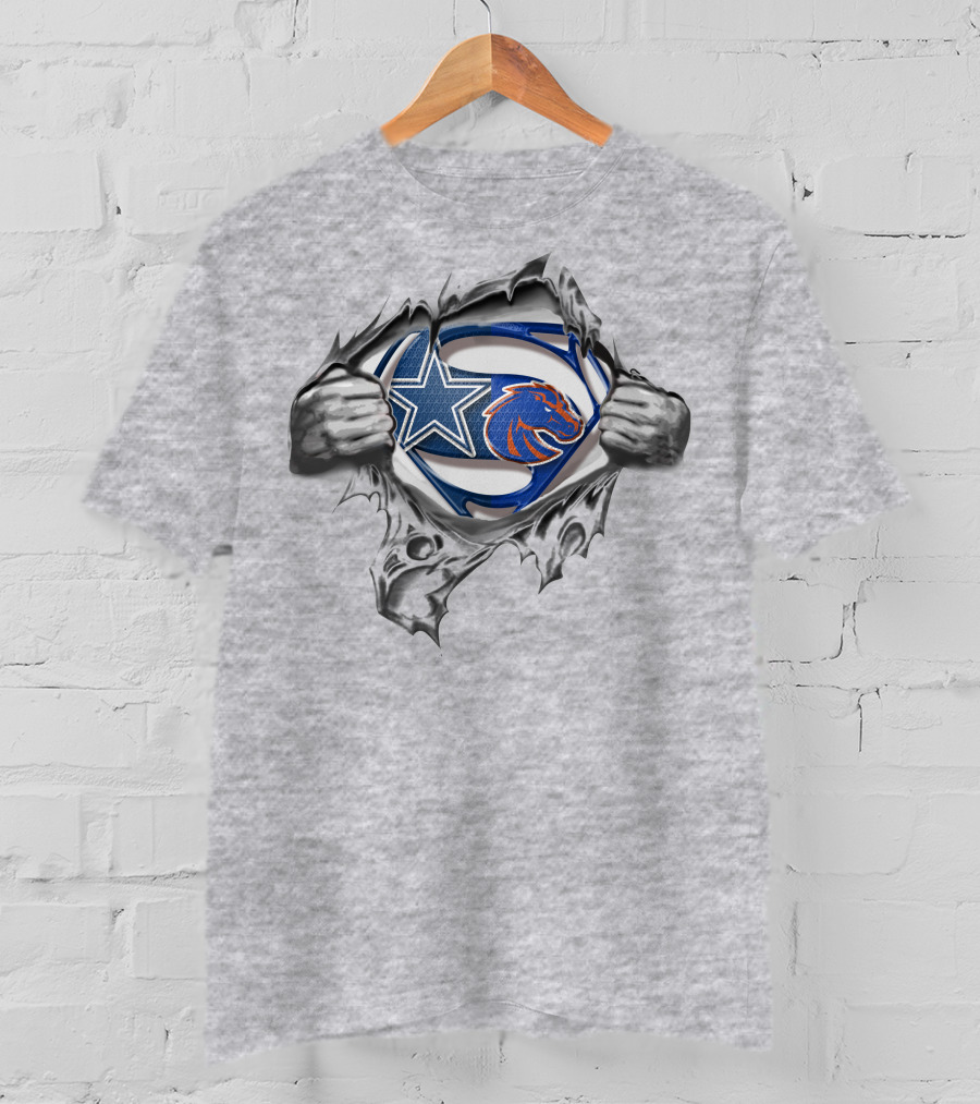 Cowboys Boise State Broncos Superman Logo Chest Rip T-Shirt