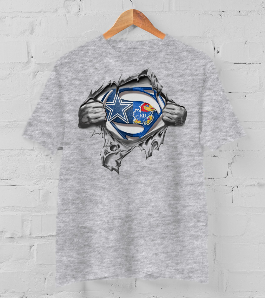 Cowboys Kansas Jayhawks Superman Logo Fusion T-Shirt