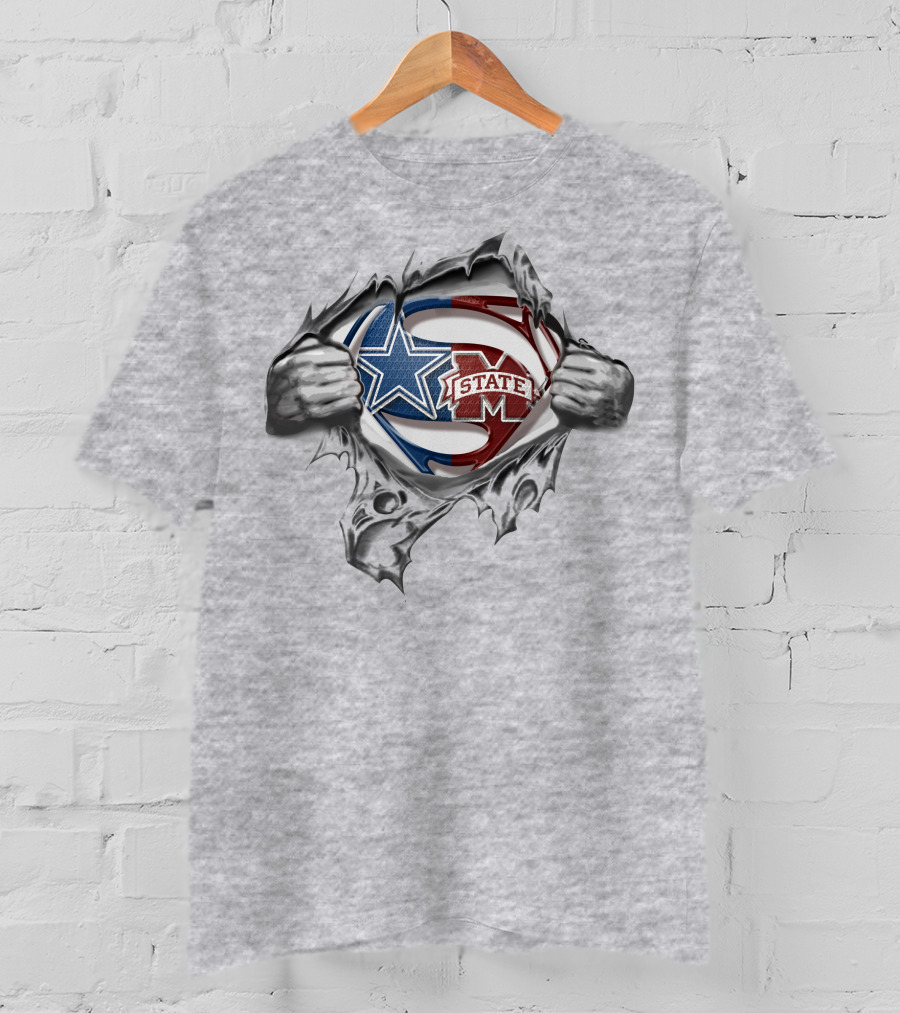 Cowboys Mississippi State Bulldogs Super Man Logo Reveal T-Shirt