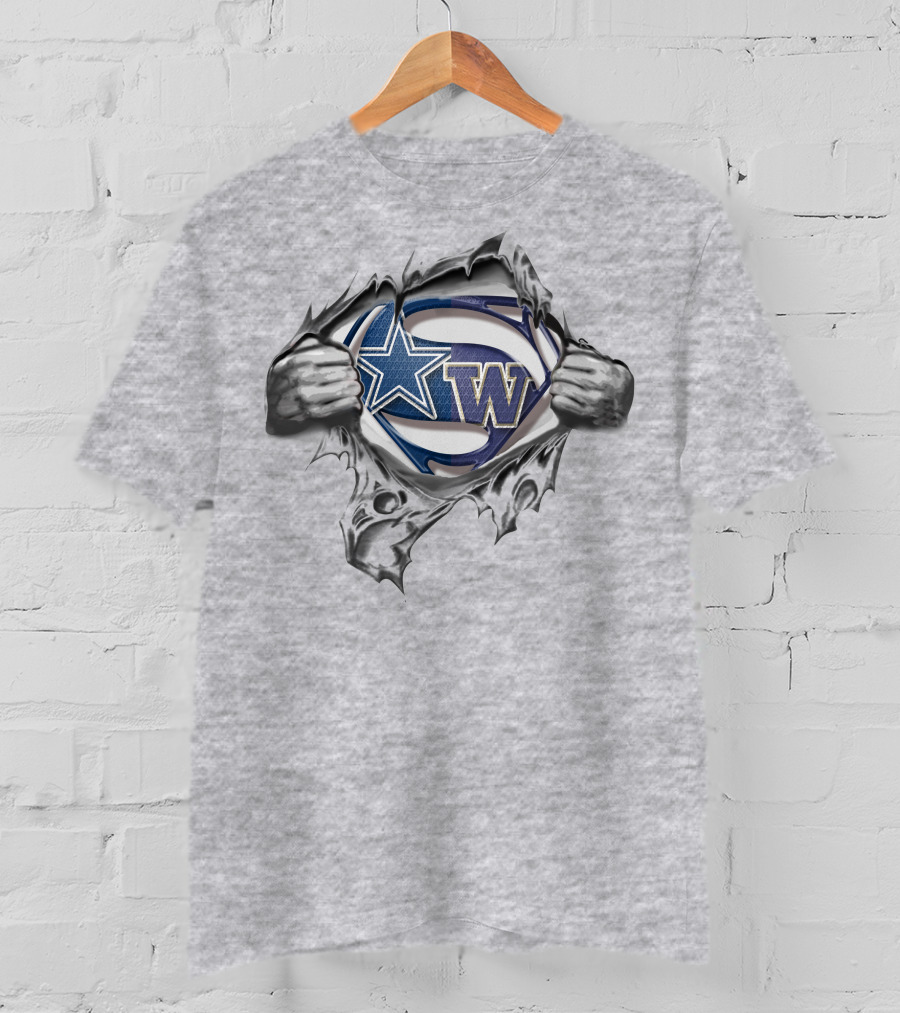 Cowboys Washington Huskies Superman Logo Fusion T-Shirt