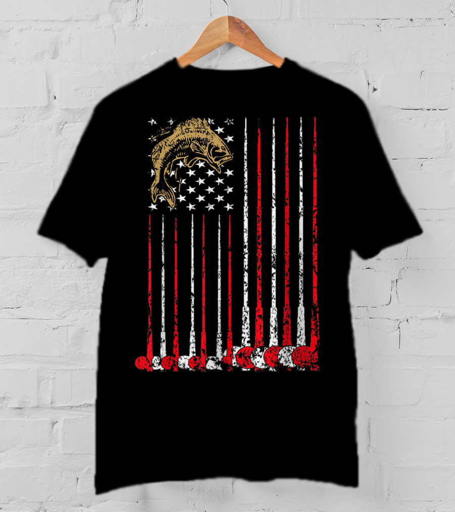 American Flag Fishing Bass With Independence Day T-Shirt