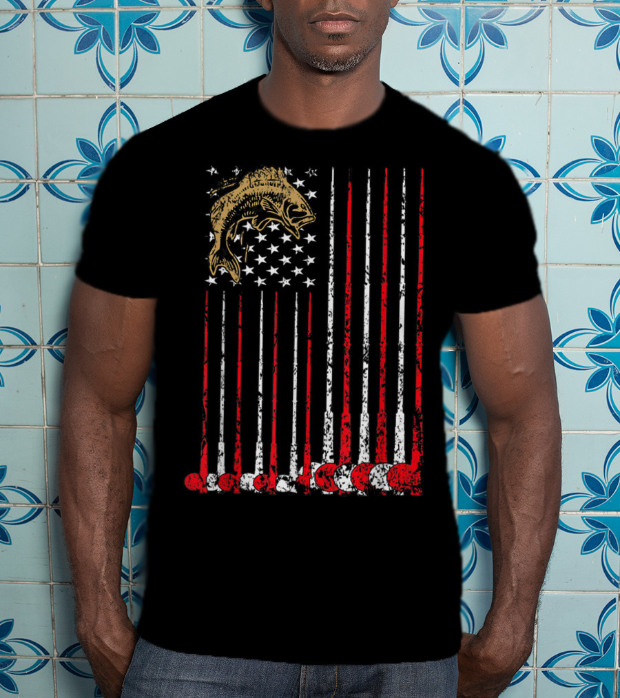 American Flag Fishing Bass With Independence Day T-Shirt