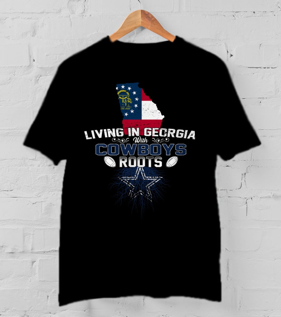 Living In Georgia Embracing Cowboys Roots With Star And Football Elements T-Shirt