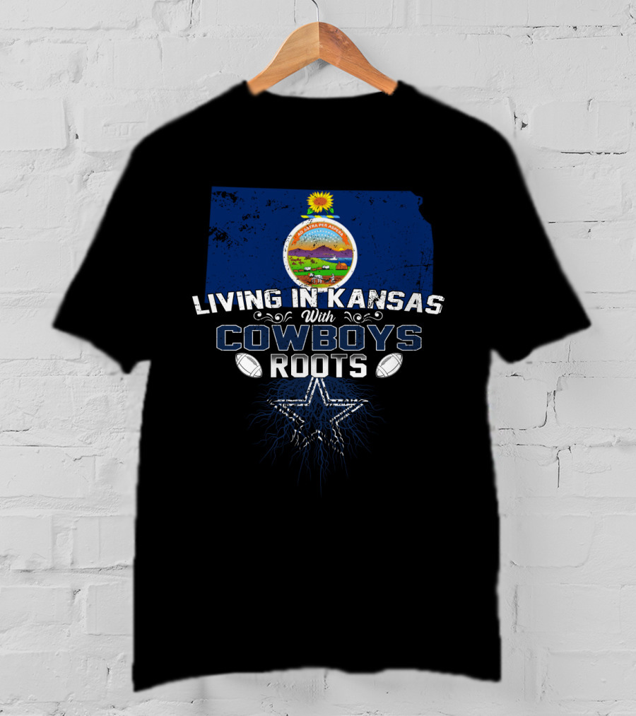 Living In Kansas With Cowboys Roots Kansas State Symbol Football Star T-Shirt