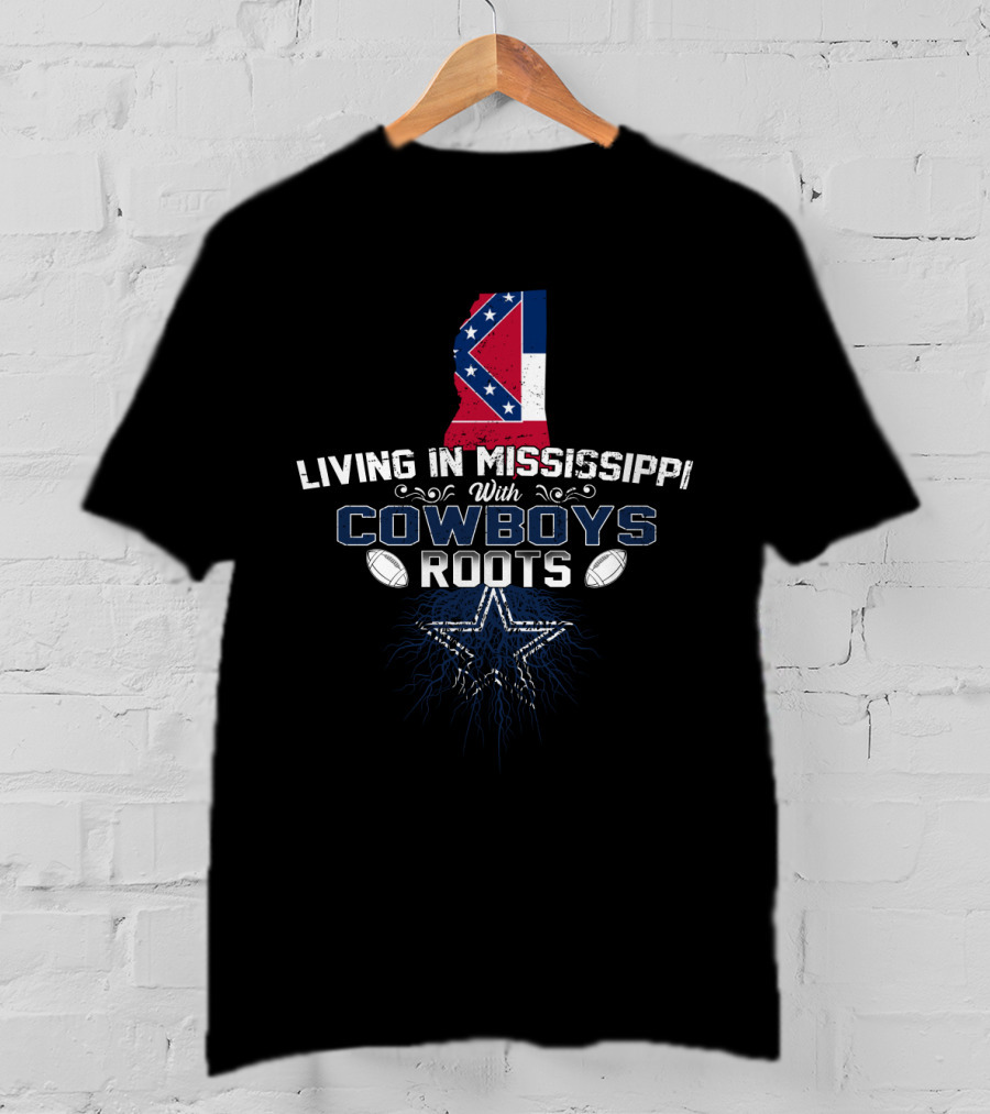 Living In Mississippi Celebrating Cowboys Roots With Football And Star Iconography T-Shirt