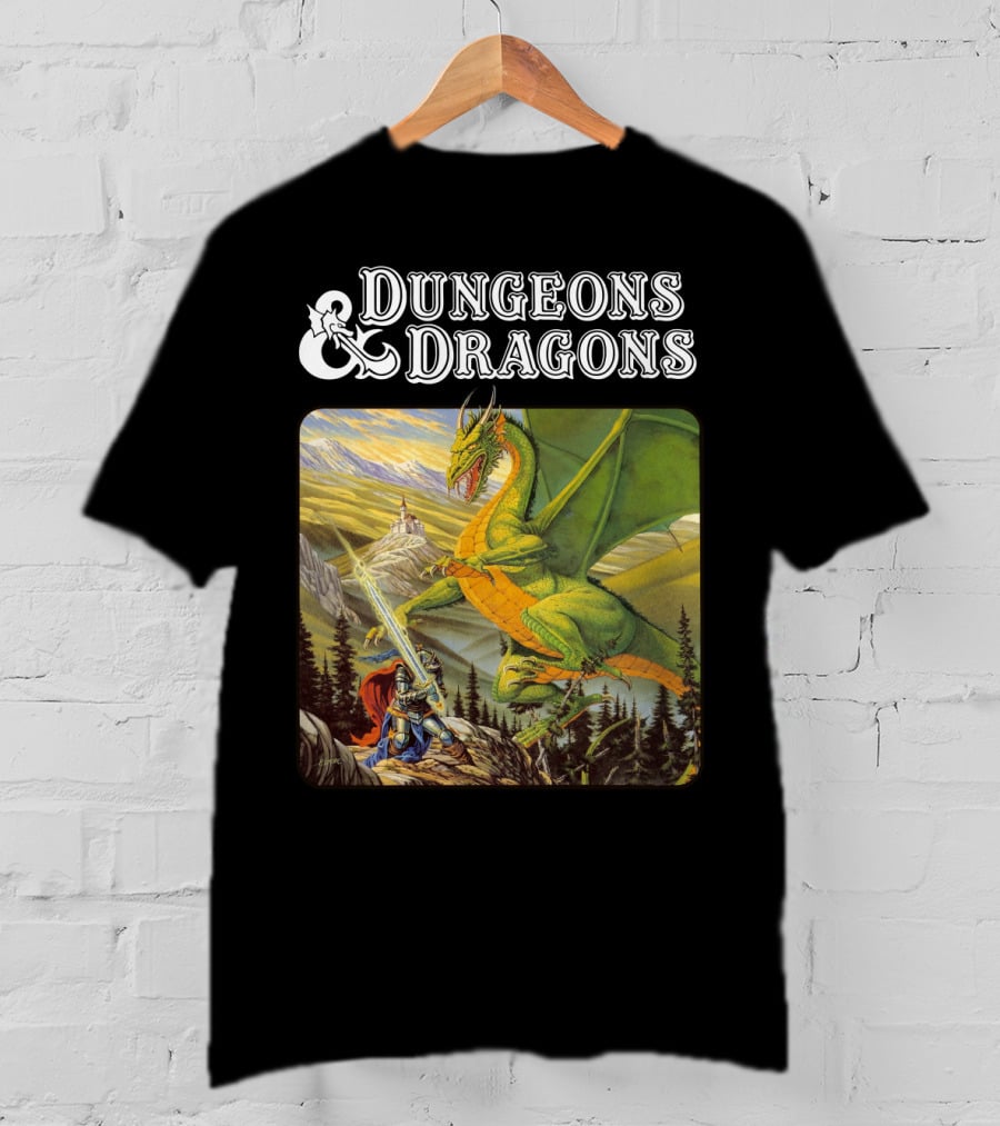 Dungeons And Dragons Knight Battling Green Dragon Scene T-Shirt