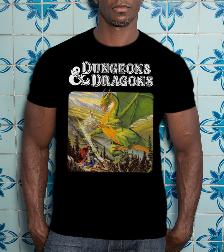 Dungeons And Dragons Knight Battling Green Dragon Scene T-Shirt