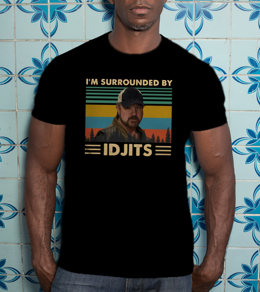 Surrounded By Idjits Supernatural Character With Retro Stripes And Forest T-Shirt