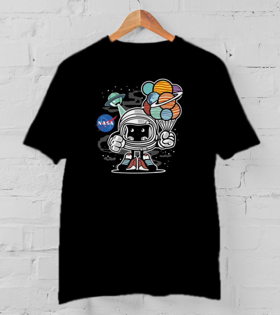 NASA Astronaut Adventure Holding Planet Balloons T-Shirt