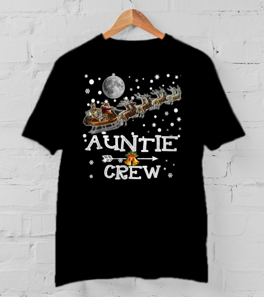 Auntie Crew Santa Reindeer Sleigh Under Full Moon T-Shirt