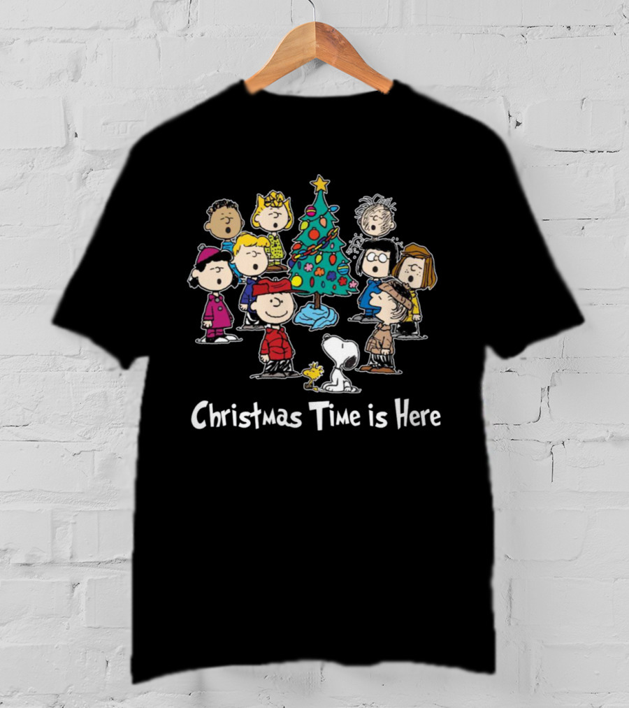Christmas Time Is Here Peanuts Characters Gather Around The Festive Tree T-Shirt