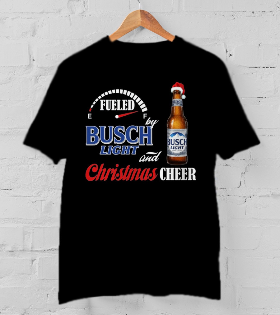 Fueled By Busch Light Christmas Cheer Beer Bottle Santa Hat T-Shirt