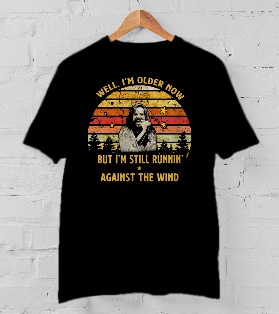 Well I'm Older Now But I'm Still Runnin' Against The Wind Retro Style Forest And Star Background T-Shirt