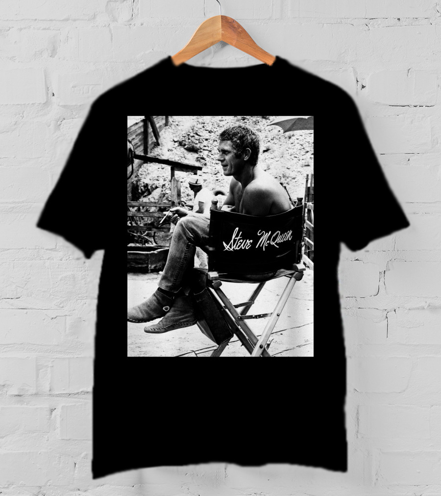 Steve McQueen Black And White Director's Chair Scene T-Shirt