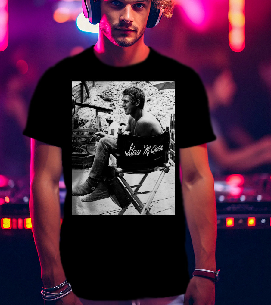 Steve McQueen Black And White Director's Chair Scene T-Shirt