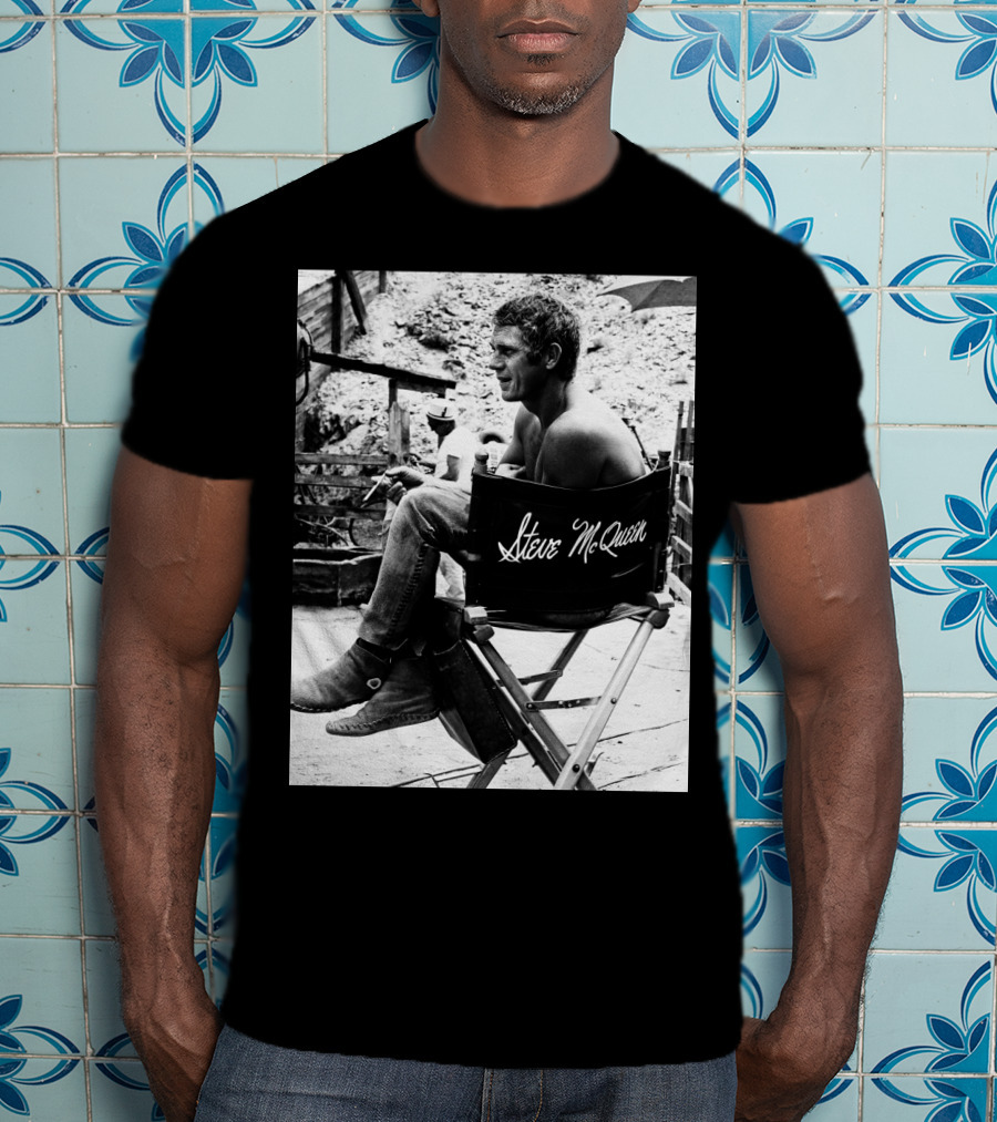Steve McQueen Black And White Director's Chair Scene T-Shirt