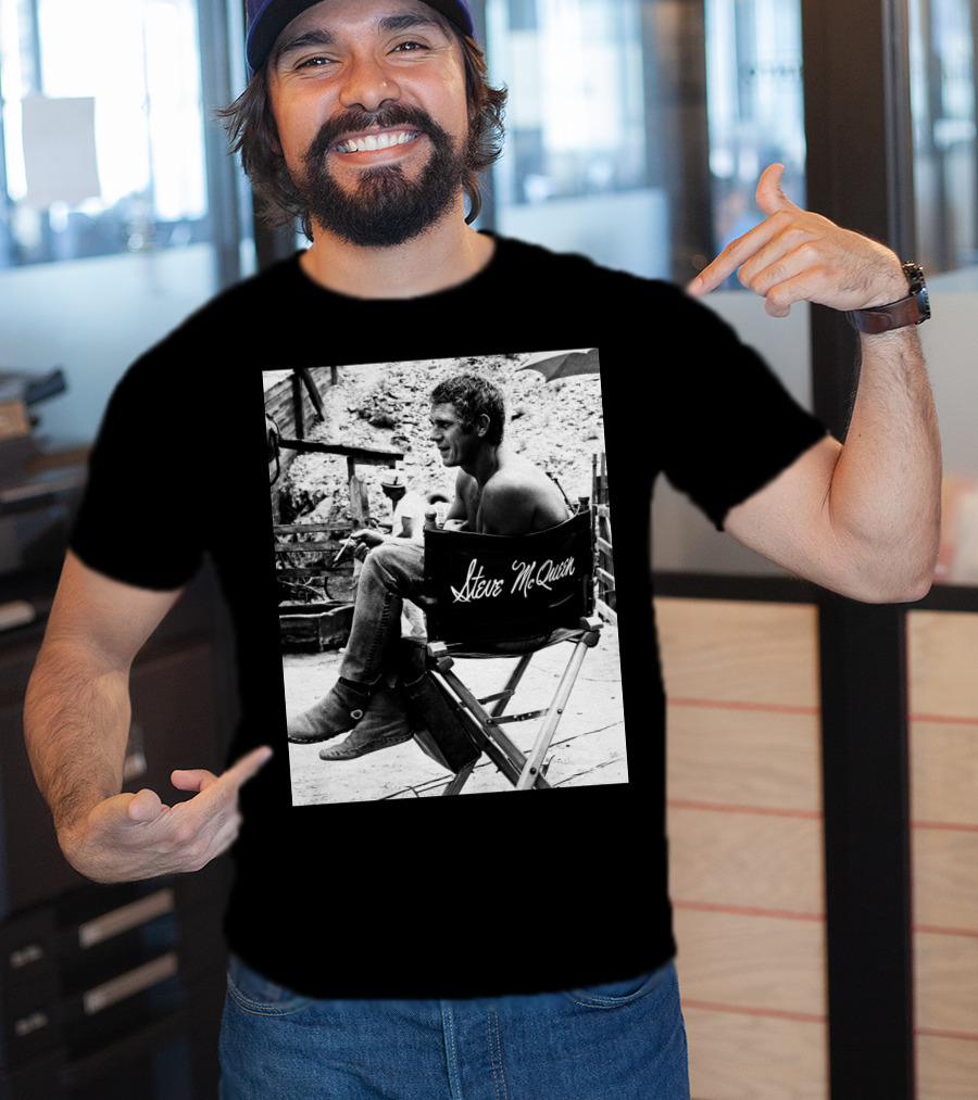 Steve McQueen Black And White Director's Chair Scene T-Shirt