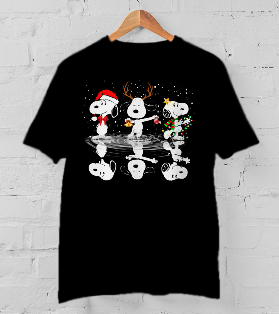 Snoop 0411 Haha Christmas Reflections With Snoopy Santa Reindeer Lights T-Shirt