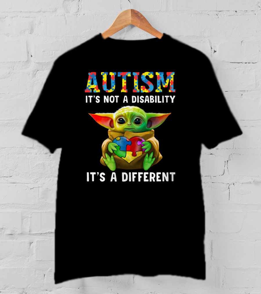 AUTISM IT'S NOT A DISABILITY IT'S A DIFFERENT Baby Yoda Holding Puzzle Piece T-Shirt