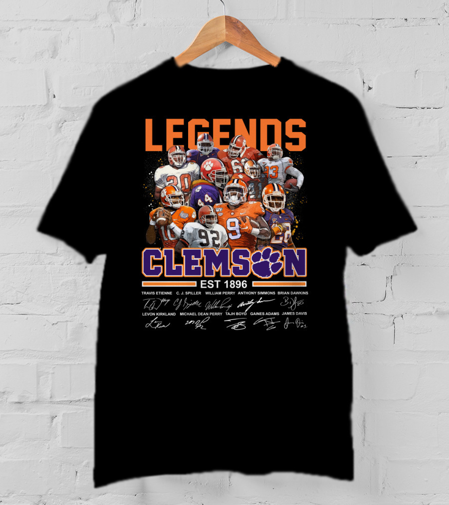 Clemson Legends EST 1896 Travis Etienne C.J. Spiller William Perry Anthony Simmons Brian Dawkins Levon Kirkland Michael Dean Perry Tajh Boyd Gaines Adams James Davis T-Shirt