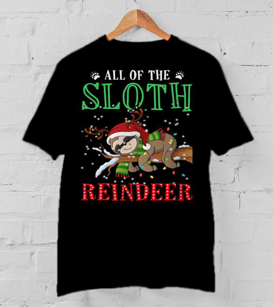 All Of The Sloth Reindeer Christmas Lights Holiday Pajama T-Shirt